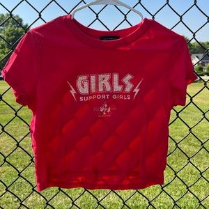 La Hearts “Girls Support Girls” slightly cropped red tshirt in size medium.